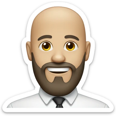 A bald man with a dark beard and a grin on his face. sticker