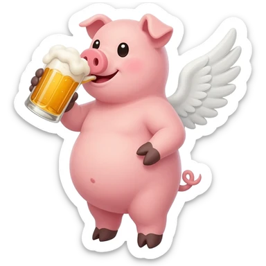 pig with white wings drinking beer sticker