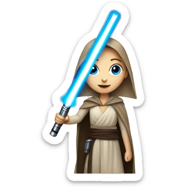 portrait of a girl with blue eyes with jedi light saber sticker