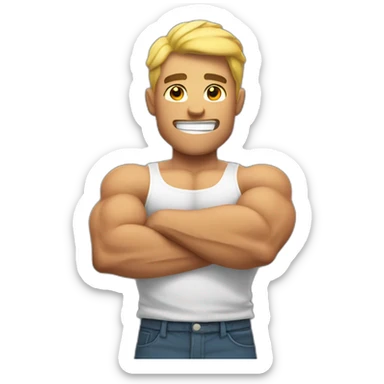 Muscle guy showing his arm sticker