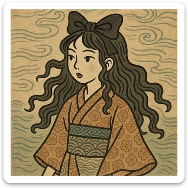 gothic bow, ukiyo-e style sticker