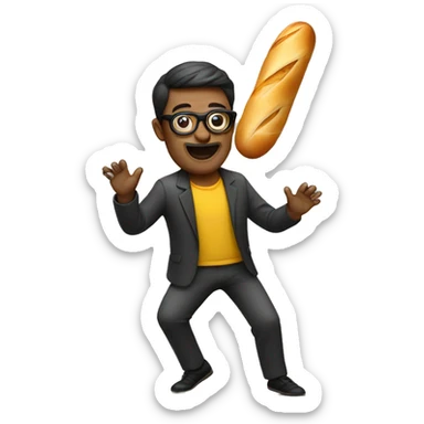 Dancing man with glasses and has a baguette  sticker