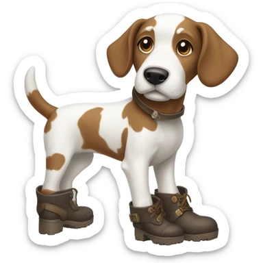 Brown and white dog wearing boots on feet sticker