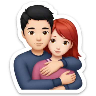 asian guy with long black hair hugging natural red haired girl sticker