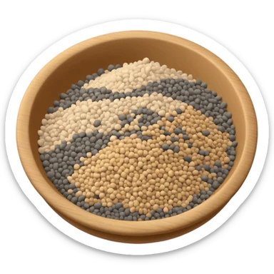 loose scatter or pile of small, rough beige-gray granules, matte and dusty, soft lighting, subtle shadows, emoji scale sticker