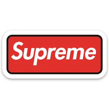 Supreme logo with white Futura font on a red rectangle, classic streetwear branding, clean and modern sticker