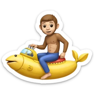 
monkey man riding a banana submarine sticker