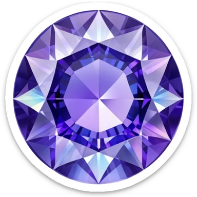 Round brilliant cut tanzanite gemstone with holographic iridescence showing blue and purple hues sticker