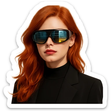 striking redhead with shiny solar glasses, fashionable and modern look sticker