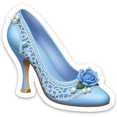 pastel blue kitten heel with lace pearls and blue rose sticker