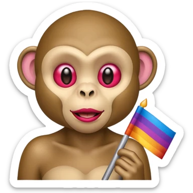 Monkey wearing lipstick with the pride flag sticker