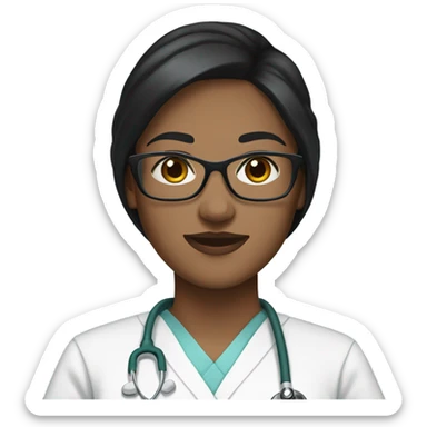 straight black haired white girl with glasses in scrubs sticker