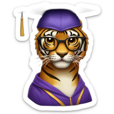 tigre con gafas oscuras y un gorro de graduación sticker