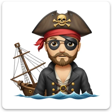 pirate with eye sailing a ship in strom sea background sticker
