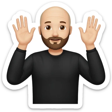 bearded bald man in a black shirt, clapping hands sticker