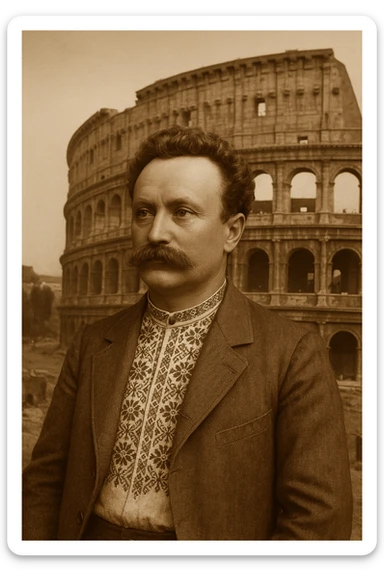 against the backdrop of the Colosseum sticker