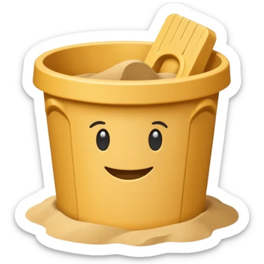Bucket-shaped sand castle, made with an upside-down pail mold sticker