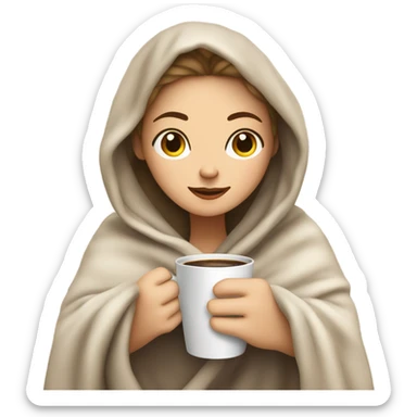 White Girl inside a blanket sipping coffee eyes closed sticker