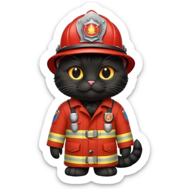 black cat in firefighter suit sticker