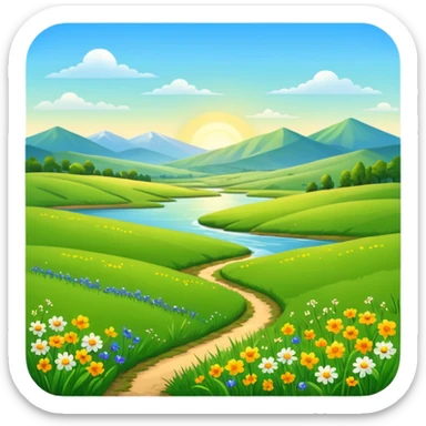lush meadow landscape with flat horizon, no river, no mountains sticker