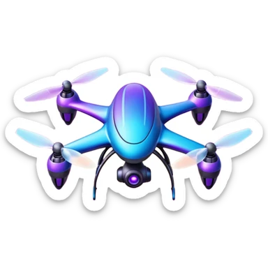 Galaxy drone emoji, with 4 wings cosmic purple blue gradient, glowing stars texture, neon propellers, 3D glossy, futuristic, transparent background. sticker