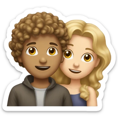 Boy with brown curly hair kissing dirty blonde girl sticker
