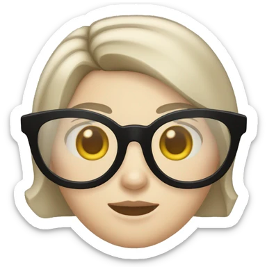 Short dark blond hair, dark eyes, round silver glasses, round nose, pale white skin sticker