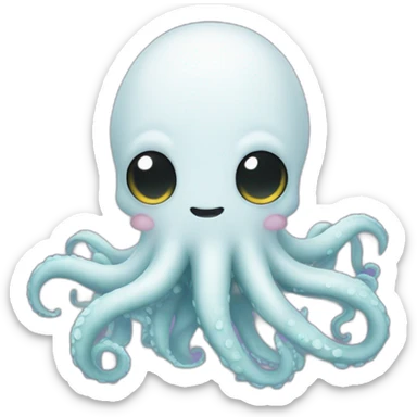 cute white kraken with cute face shy blushing sticker
