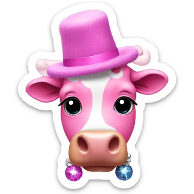 pink cow wearing a disco hat and fuzzy boots sticker