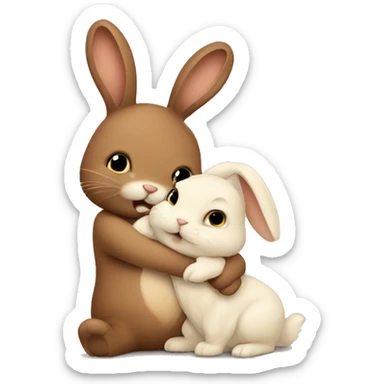 Brown bunny hugging beige bunny sticker