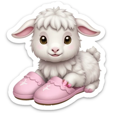 a baby goat emoji wearing pastel pink chunky slippers sticker