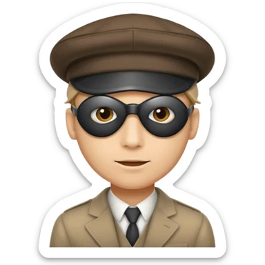 A man wearing a peeky blinders style hat with a hopeful expression. sticker