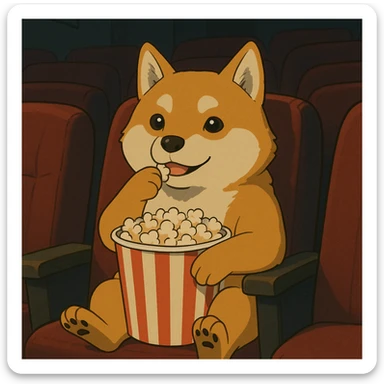 shiba inu eating popcorn at the movie theater sticker