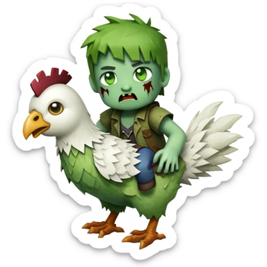 baby square Minecraft zombie on a tiny white chicken sticker