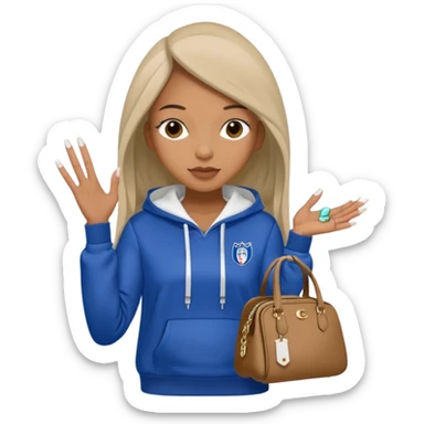 trallel tralala wearing a elite eleven hoodie with white french tips nails and a coach bag sticker