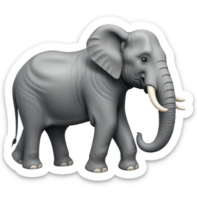 A giant 3D cartoon elephant in side view, towering and muscular, long tusks forward, thick textured skin, dust swirling around, strong sunlight and dramatic shadows, Memoji-style but intense and powerful. sticker