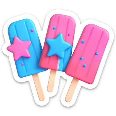 3D iOS style popsicle with blue and pink colors, star decorations, and a melting effect sticker