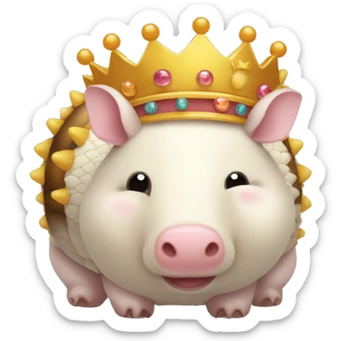 White chubby round armadillo pig panda centipede armadillo wearing a crown sticker