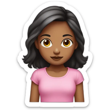 niña con pelo largo liso negro con ojos marrones con camiseta rosa sticker