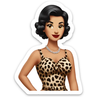 pin up tanned woman with black hair in a 50s leopard dress sticker