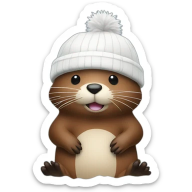 a beaver with a white beanie taking a cold bath sticker