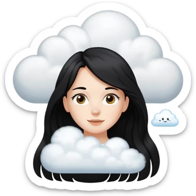 Quiero un emoji que arriba de ella tenga una frase que diga "hi" como una nube en su cabeza que sea una niña blanca pelo negro largo y que tenga pecas en su carita sticker