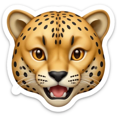 An emoji of a cheetah face roaring or growling, showing sharp teeth and an intense expression. The image should only be the face with no body, capturing the fierce and wild nature of the cheetah sticker