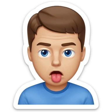 Un gars blanc brun au yeux bleu qui tire la langue sur le coter de la bouche et regarde mal sticker