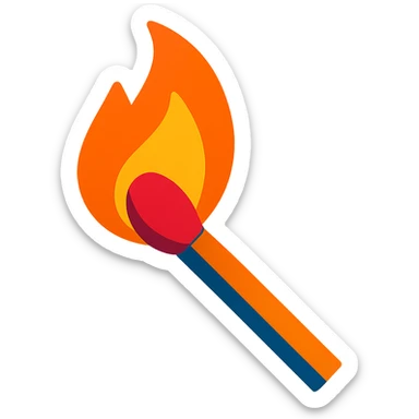 a lit match with flame burning, vibrant toon style sticker