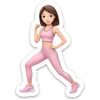 white girl brunette  in light pink clothes exercising sticker