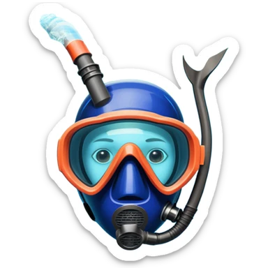 An icon featuring a close-up of a freediving mask and snorkel, with a breath-holding diver's fins, set against a vibrant underwater world. The design includes coral reefs, fish, and bubbles, symbolizing the serene beauty and thrill of freediving. Transparent background highlights the calm sticker