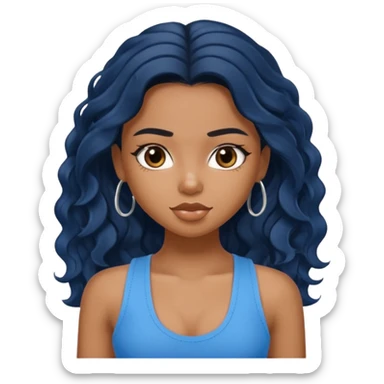 a pretty bratz brown girl with long wavy black color hair and a blue tank top on sticker