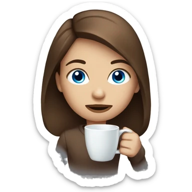 Brown hair with blue eyes drinking coffee  sticker