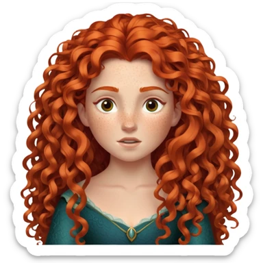Merida from Brave with extremely long wild curly red hair and lots of freckles covering her face sticker